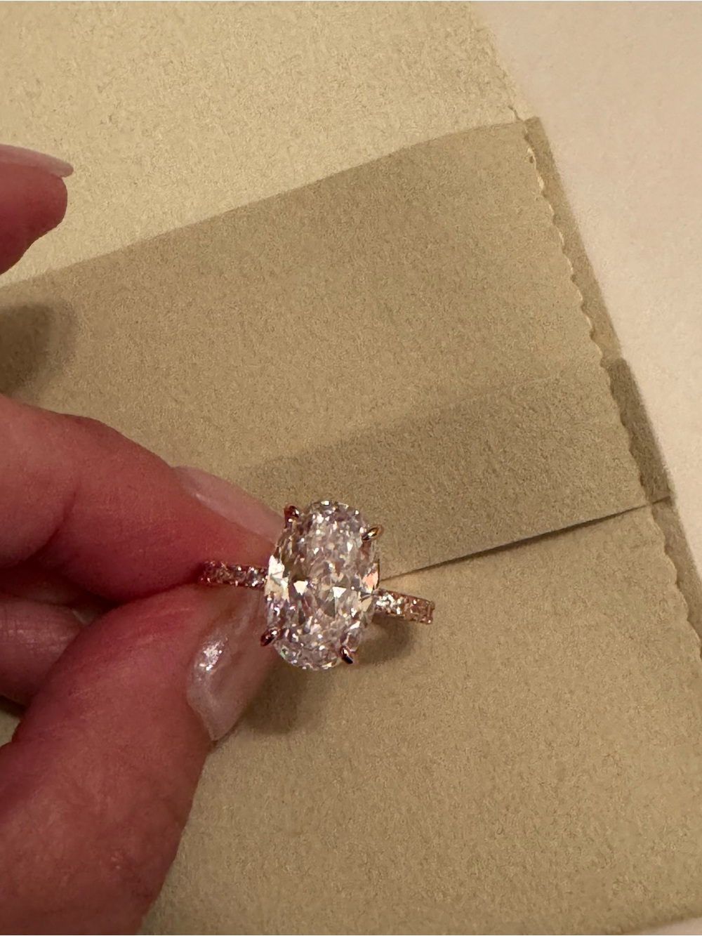 Rose Gold Oval Cubic Zirconia Engagement Ring - Women Jewelry